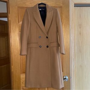 Zara Long Wool Coat Tan/Camel Size XS 8341/116